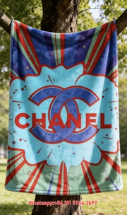 Chanel Pop Art Comic Burst Flannel Sofa Throw Blanket IMG_6861